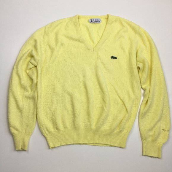 Vintage LACOSTE IZOD Yellow Soft Orlon Acrylic Textured Knit Pullover Sweater - Picture 1 of 12